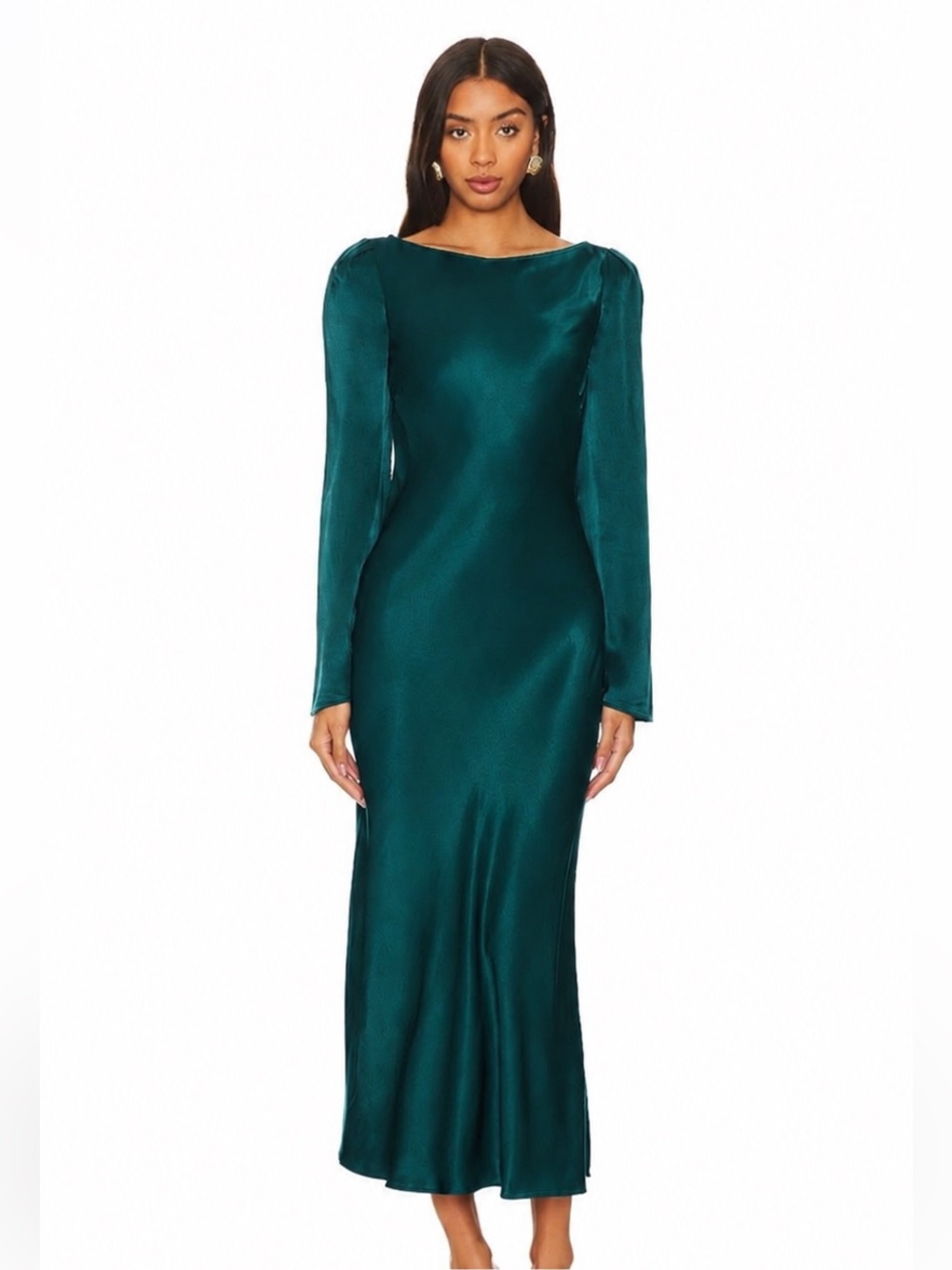 Stone Cold Fox - Montague Gown in Moss - Emerald Green Long Sleeve Satin Dress